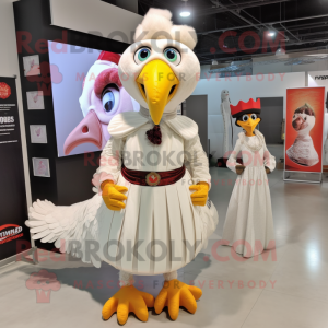 White Turkey mascot costume character dressed with a Shift Dress and Ties
