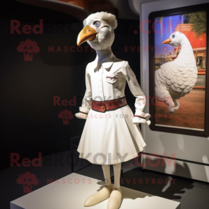 White Turkey mascot costume character dressed with a Shift Dress and Ties