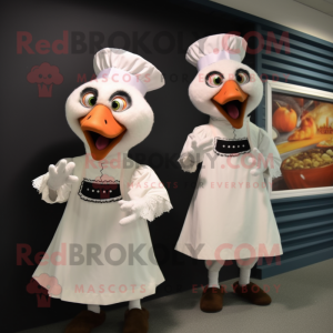 White Turkey mascot costume character dressed with a Shift Dress and Ties