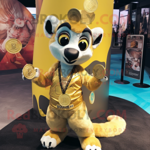 Guld Lemur maskot kostym...