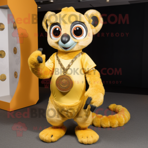 Guld Lemur maskot kostume...