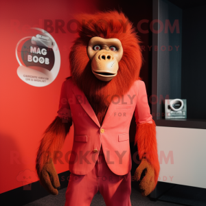 Red Baboon mascot costume character dressed with a Suit and Tie pins