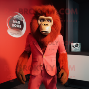 Red Baboon mascot costume character dressed with a Suit and Tie pins