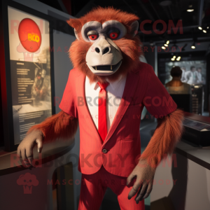 Red Baboon mascot costume character dressed with a Suit and Tie pins