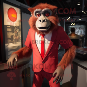 Red Baboon mascot costume character dressed with a Suit and Tie pins