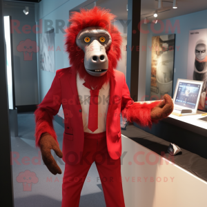 Red Baboon mascot costume character dressed with a Suit and Tie pins