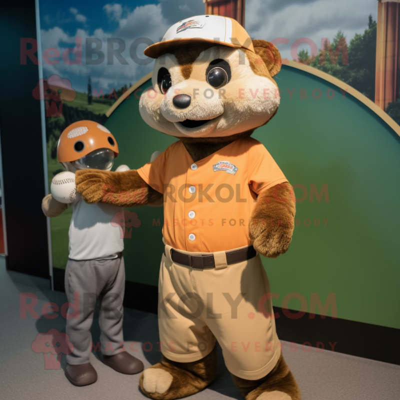 Brown Meerkat mascot costume character dressed with a Baseball Tee and Watches