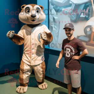 Brown Meerkat mascot costume character dressed with a Baseball Tee and Watches