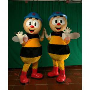 2 mascotas de abejas obreras con casco - Redbrokoly.com