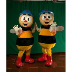 2 mascottes d'abeilles d'ouvrières avec un casque -