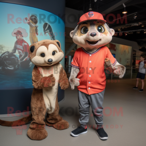 Brown Meerkat mascot costume character dressed with a Baseball Tee and Watches