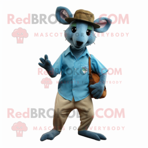 Cyan Kangaroo mascot costume character dressed with a Oxford Shirt and Caps