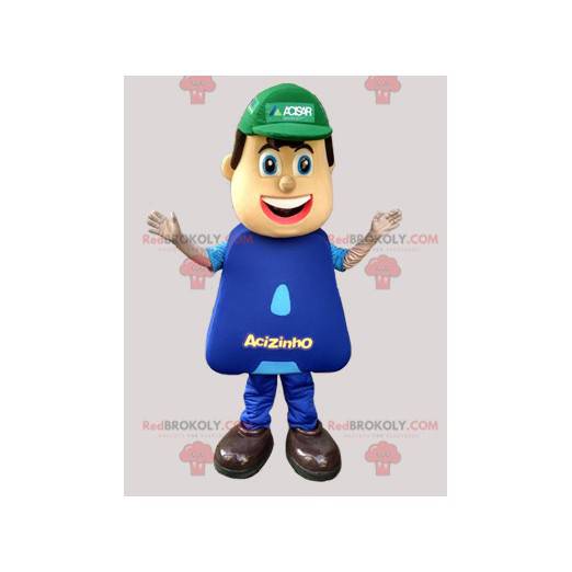 Plumber worker mascot dressed in blue - Redbrokoly.com