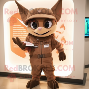Brown Bat mascot costume character dressed with a Jumpsuit and Hats