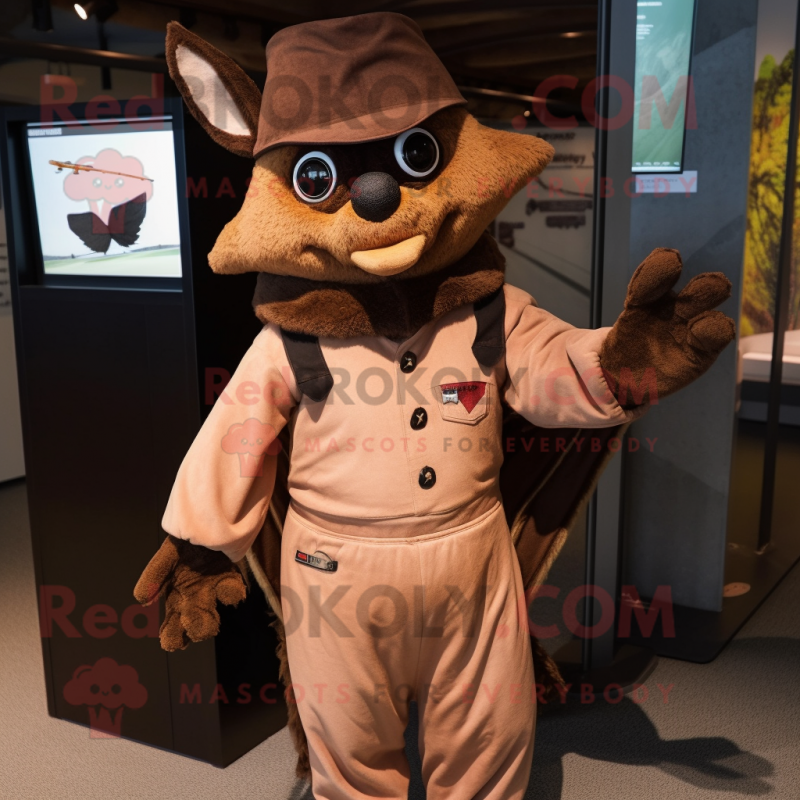 Brown Bat mascot costume character dressed with a Jumpsuit and Hats