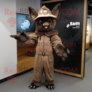 Brown Bat mascot costume character dressed with a Jumpsuit and Hats