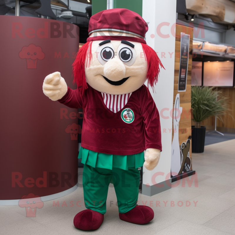 Maroon Irish Flag mascot costume character dressed with a Corduroy Pants and Headbands