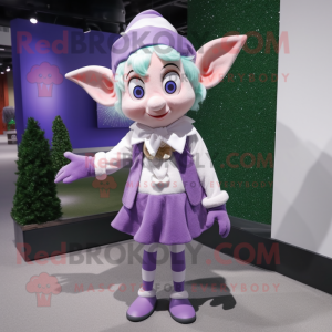 Lavender Elf mascot costume character dressed with a Sweater and Bow ties