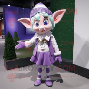 Lavender Elf mascot costume character dressed with a Sweater and Bow ties