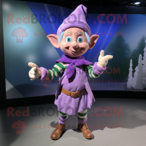 Lavender Elf mascot costume character dressed with a Sweater and Bow ties