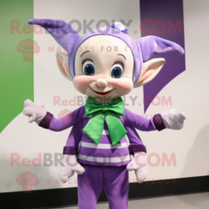 Lavender Elf mascot costume character dressed with a Sweater and Bow ties