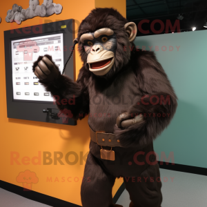 Brown Chimpanzee mascot costume character dressed with a A-Line Dress and Digital watches