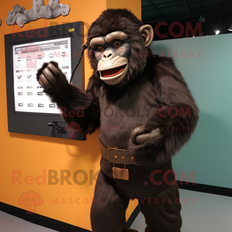 Brown Chimpanzee mascot costume character dressed with a A-Line Dress and Digital watches