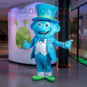 Sky Blue Leprechaun Hat mascot costume character dressed with a Bodysuit and Ties