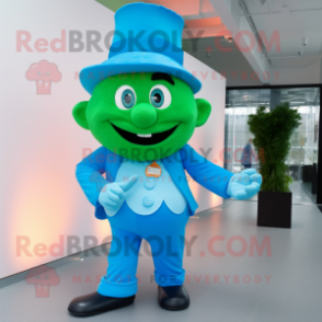 Sky Blue Leprechaun Hat mascot costume character dressed with a Bodysuit and Ties