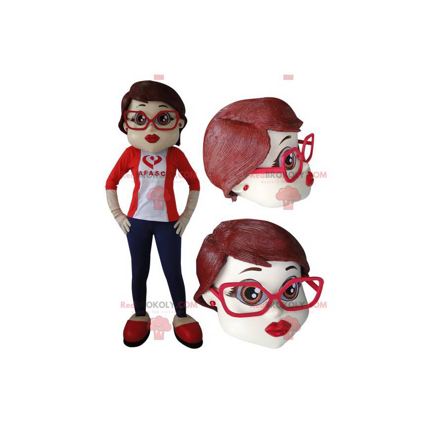 Mascotte de femme élégante avec des lunettes - Redbrokoly.com