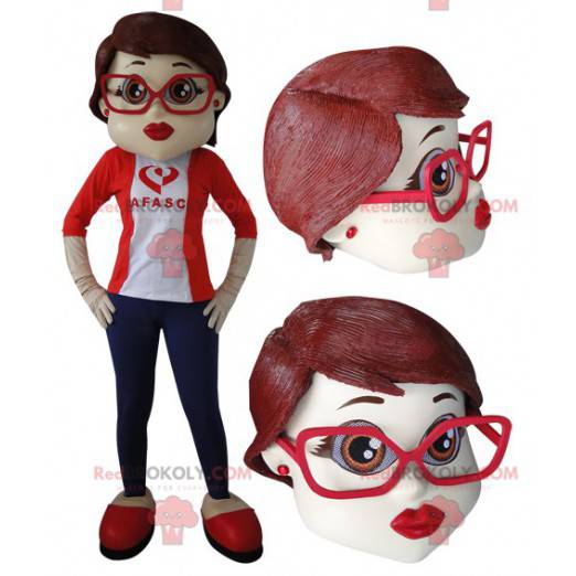 Elegant kvindelig maskot med briller - Redbrokoly.com
