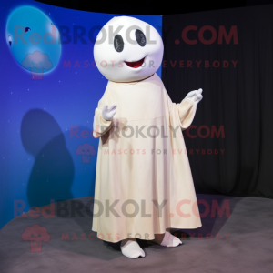 Beige Beluga Whale mascot costume character dressed with a Dress and Headbands