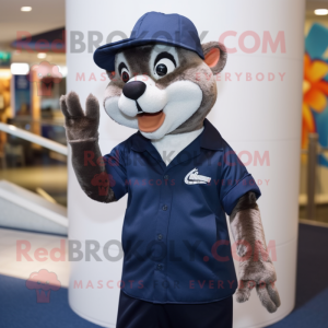 Navy Weasel mascot costume character dressed with a Bermuda Shorts and Beanies