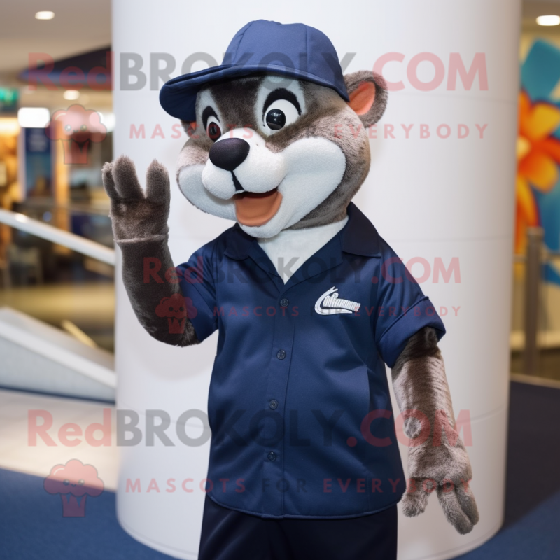 Navy Weasel mascot costume character dressed with a Bermuda Shorts and Beanies Navy Weasel mascot costume character dressed with a Bermuda Shorts and Beanies