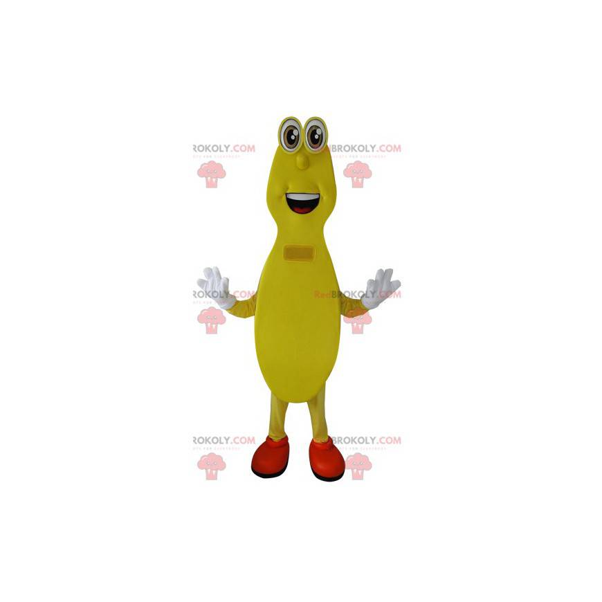 Mascotte de bonhomme jaune longiligne souriant - Redbrokoly.com