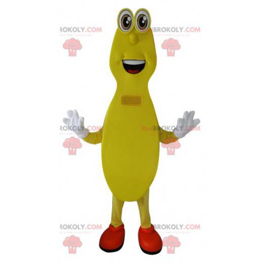 Lanky yellow snowman mascot smiling - Redbrokoly.com