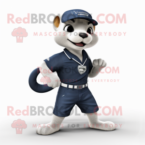 Navy Weasel mascot costume character dressed with a Bermuda Shorts and Beanies