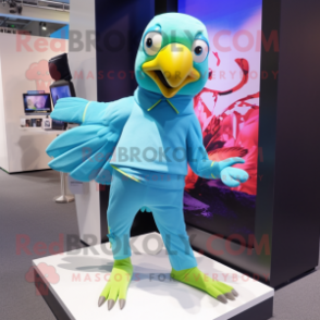 Cyan Parrot mascot costume character dressed with a Turtleneck and Anklets