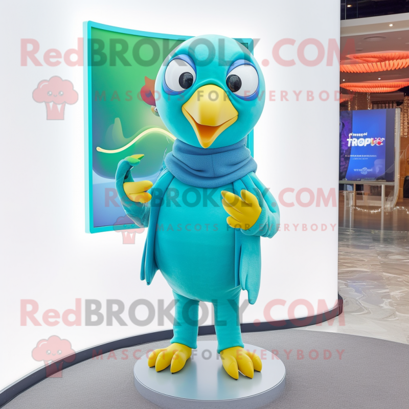 Cyan Parrot mascot costume character dressed with a Turtleneck and Anklets