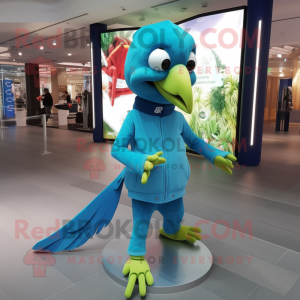 Cyan Parrot mascot costume character dressed with a Turtleneck and Anklets