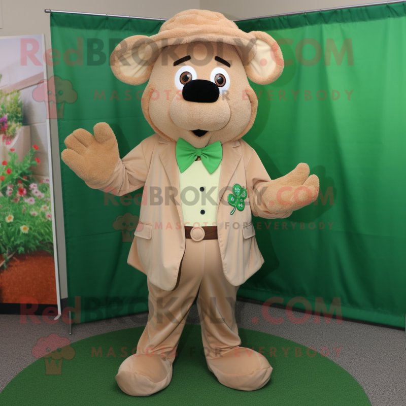 Tan Bunch Of Shamrocks mascot costume character dressed with a Corduroy Pants and Tie pins Tan Bunch Of Shamrocks mascot costume character dressed with a Corduroy Pants and Tie pins