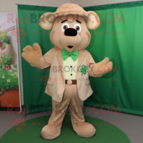 Tan Bunch Of Shamrocks mascot costume character dressed with a Corduroy Pants and Tie pins