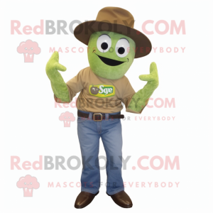 Olive Squash mascot costume character dressed with a Boyfriend Jeans and Hats