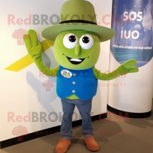 Olive Squash mascot costume character dressed with a Boyfriend Jeans and Hats