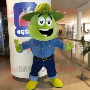 Olive Squash mascot costume character dressed with a Boyfriend Jeans and Hats