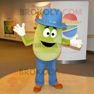 Olive Squash mascot costume character dressed with a Boyfriend Jeans and Hats