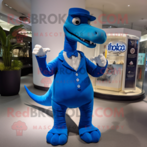 Blue Diplodocus mascot costume character dressed with a Chinos and Cufflinks