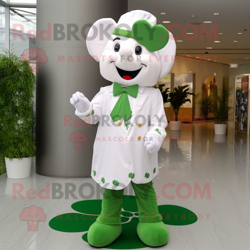 White Four Leaf Clover mascot costume character dressed with a Dress Pants and Shoe laces