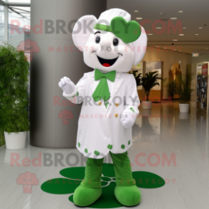 White Four Leaf Clover mascot costume character dressed with a Dress Pants and Shoe laces