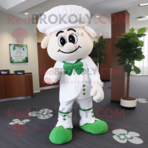 White Four Leaf Clover mascot costume character dressed with a Dress Pants and Shoe laces